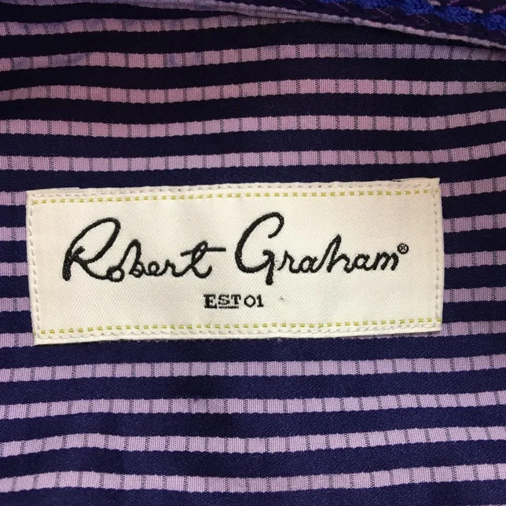 Robert Graham Men's Purple Striped Long Sleeve Button Front Shirt Size 17.5